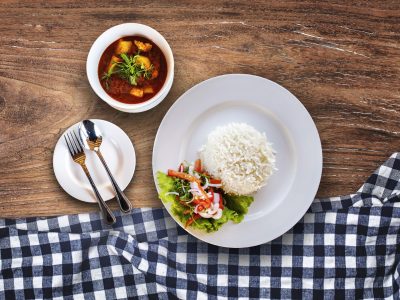 Tartan, wooden background